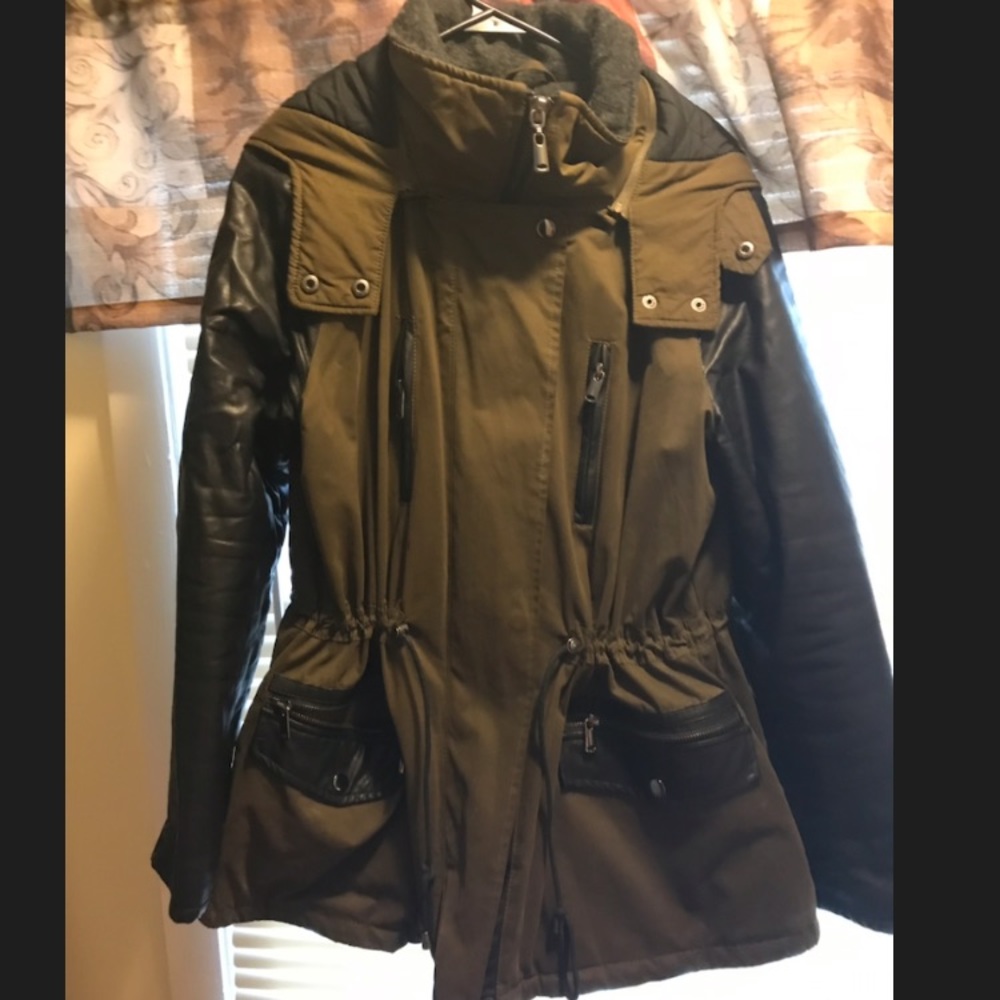 Leather detail cargo coat.
